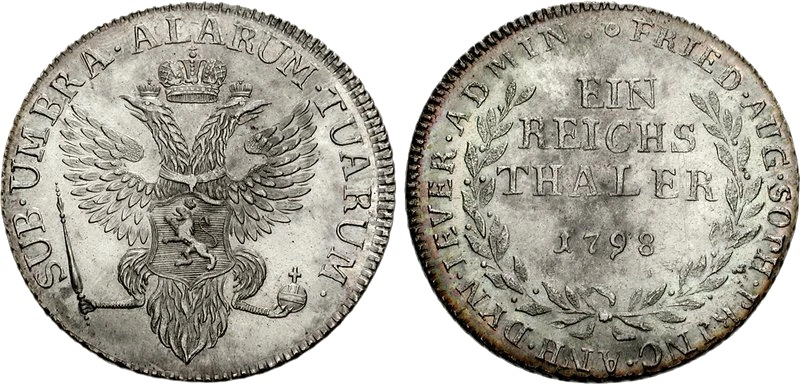 Еверский талер 1798 года: Еверский рейхсталер 1798 года с российским двуглавым орлом